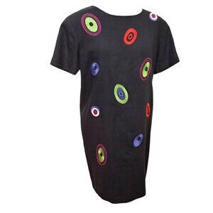 Vintage Abstract 100% Linen  Andrea Jovine Black Dress Cocktail Dress Size 8